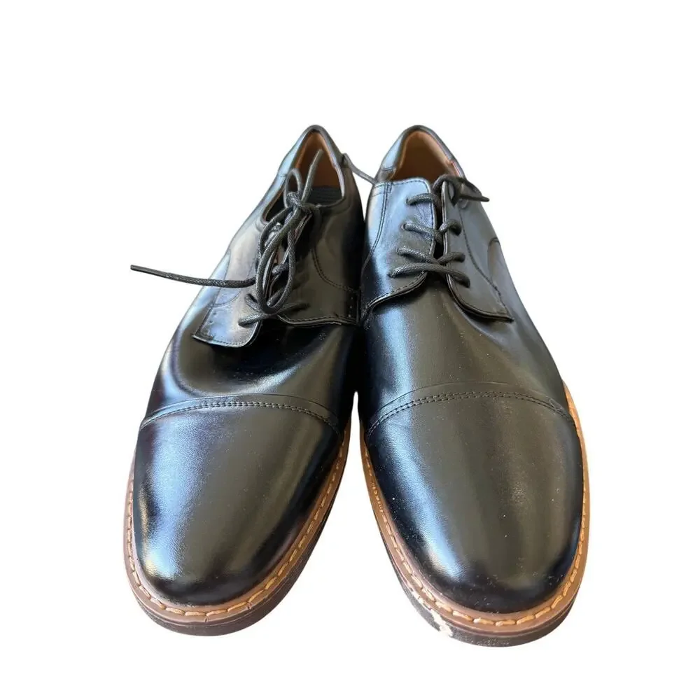 Nunn Bush Men's Black Faux leather Royce Cap Toe Oxford Shoes Size 10.5M
